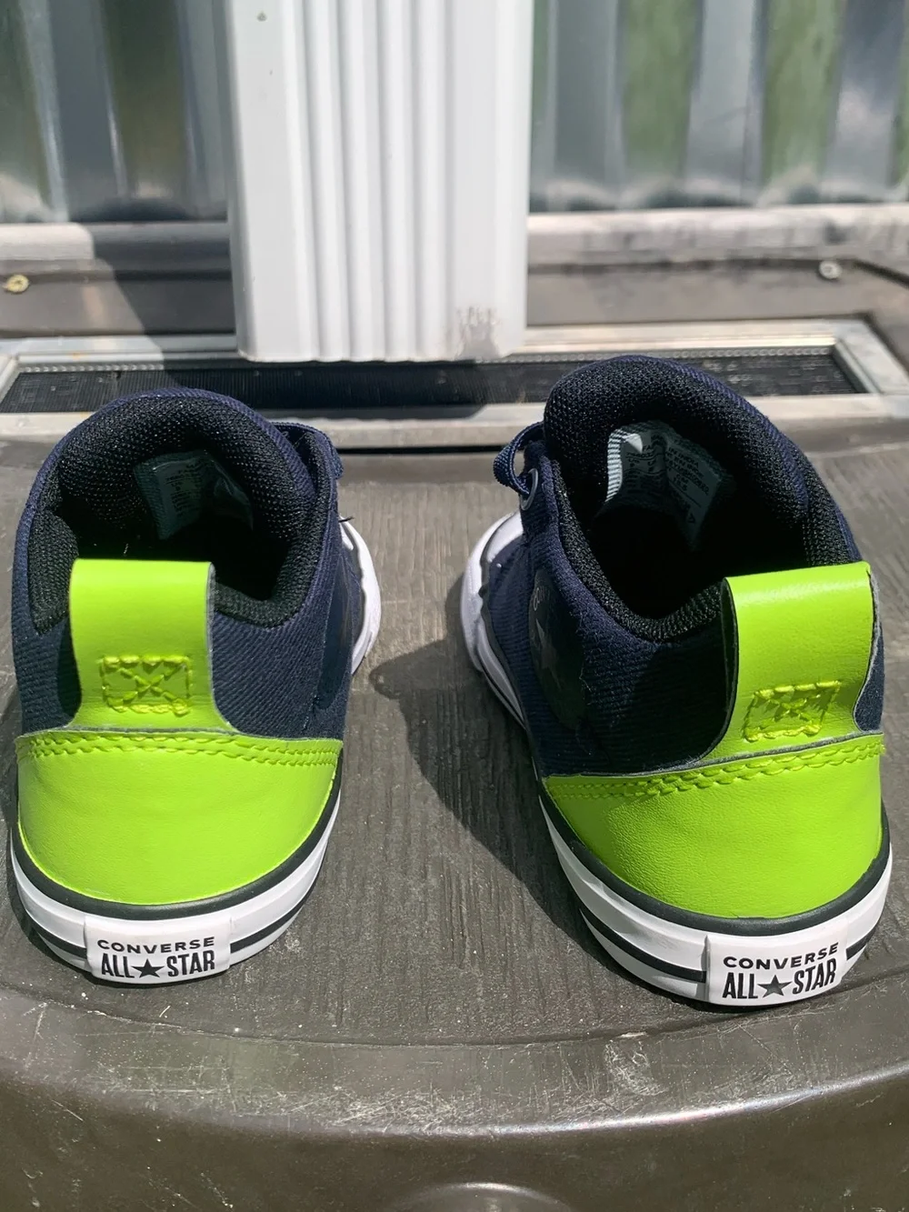 Converse Kids Navy and Neon Green Mid-Top Canvas Sneakers size 9 toddler